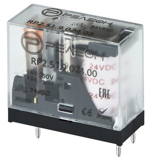 Миниатюрное промежуточное реле; 2 перекидных контакта 5А (= 110В DC)