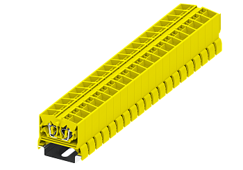 Клемма миниатюрная, CAGE CLAMP на большую DIN рейку (35), под штекер, 4-проводная, 2.5мм², жёлт.