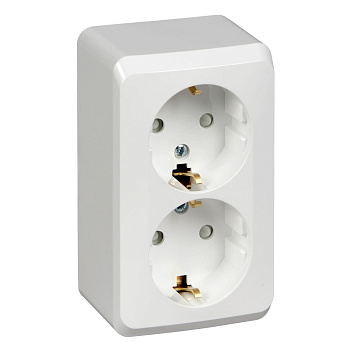 ЭТЮД О/У двойная РОЗЕТКА с заземлением со шторками 16А 250B, БЕЛЫЙ, Россия