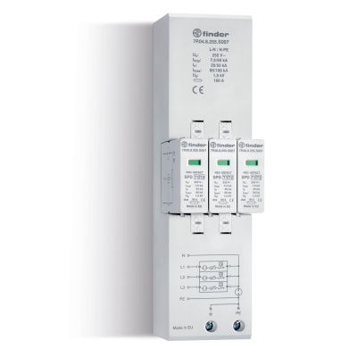 Устройство защиты от импульсных перенапряжений УЗИП тип 1+2 (3 варистор/искровый разрядник + 1 искровый разрядник); (255В АС)