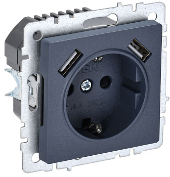 BRITE Роз. с з/к/ш 16А с USB A+A 2,1А РЮш10-1-БрМ мар. IEK