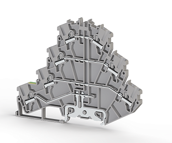 Клеммник пруж.быстрозажимной (Push in) 3-х ярусный, с конт. на DIN-рейку, 2,5 мм.кв., (серый); PYK2,5-3FT