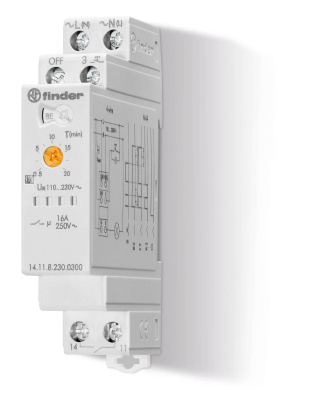 Модульный электронный лестничный таймер мультифункциональный; 1NO 16A (контакт без потенциала); 3- или 4-проводная схема; питание 230В АC; ширина 17.5мм; степень защиты IP20
