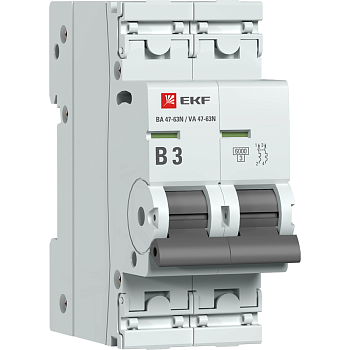 Автоматический выключатель 2P 3А (B) 6кА ВА 47-63N EKF PROxima Автоматический выключатель 2P 3А (B) 6кА ВА 47-63N EKF PROxima