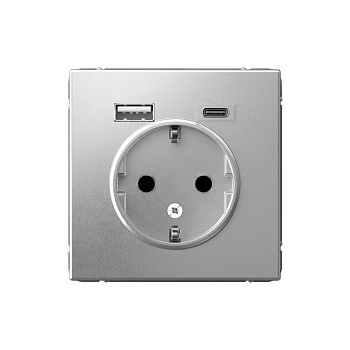 ARTGALLERY РОЗЕТКА 16А с 2 USB A+C, 5В/2,4А/3,0А, 2х5В/1,5А, механизм, АЛЮМИНИЙ