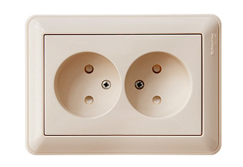 W59 РОЗЕТКА двойная без заземления со шторками, 16А, в сборе, СЛОНОВАЯ КОСТЬ