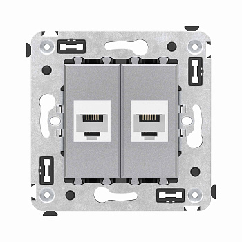 Телефонная розетка RJ-12 без шторки в стену двойная, "Avanti", "Закаленная сталь"