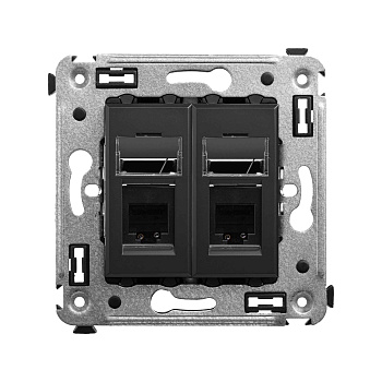 Телефонная розетка RJ-12 в стену двойная, "Avanti", "Черный матовый"