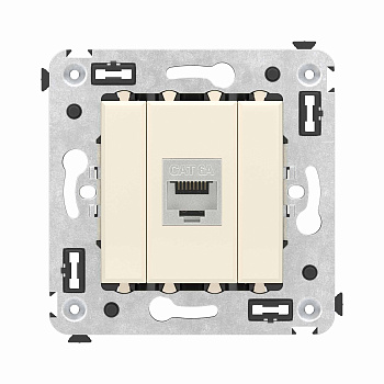 Компьютерная розетка RJ-45 без шторки в стену, кат.6А одинарная экранированная, "Avanti", "Ванильная дымка"