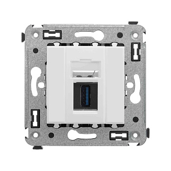 USB 3.0 розетка одинарная в стену, тип А-А, "Avanti", "Белое облако"