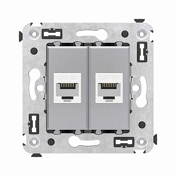 Компьютерная розетка RJ-45 без шторки в стену, кат.6А двойная, "Avanti", "Закаленная сталь"