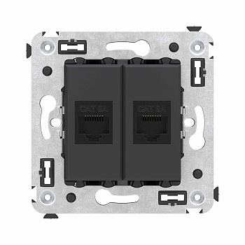 Компьютерная розетка RJ-45 без шторки в стену, кат.6А двойная, "Avanti", "Черный матовый"