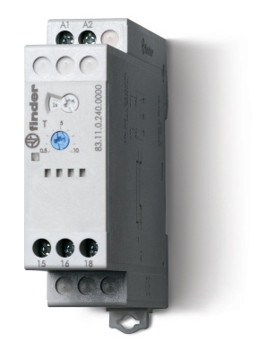 Модульный таймер 1-функциональный (AI); питание 24…240В АС/DC; 1CO 16A; ширина 22.5мм; регулировка времени 0.05с…10дней; степень защиты IP20; версия для ЖД-транспорта