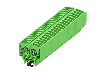 Клемма миниатюрная, CAGE CLAMP на малую DIN рейку (15), под штекер, 2-проводная, 2.5мм², зелён.