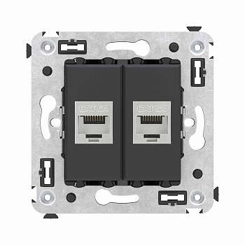 Компьютерная розетка RJ-45 без шторки в стену, кат.6А двойная экранированная, "Avanti", "Черный матовый"