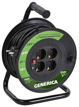 Катушка УК30 с т/з 4 места 2P+PE/30м 3х1,0мм2 GENERICA