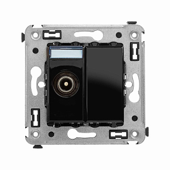 Розетка TV проходная в стену, "Avanti", "Черный квадрат"