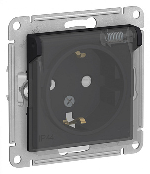 ATLASDESIGN AQUA РОЗЕТКА с заземл. со шт. с прозрач. крышк, 16А,IP44, мех,КАРБОН