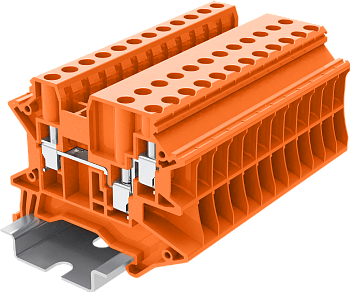 Клемма на DIN-рейку винт. 4 мм2 3 конт. проходная оранж.