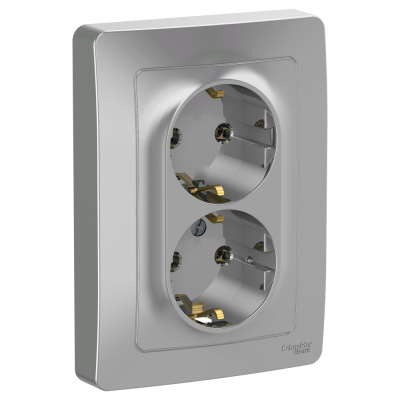 BLANCA С/У РОЗЕТКА двойная с заземлением без шторок, 16А, 250В, АЛЮМИНИЙ