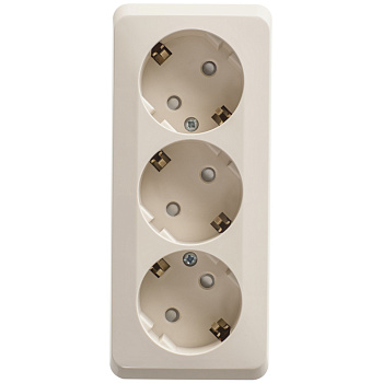 ЭТЮД О/У тройная РОЗЕТКА с заземлением со шторками 16А 250В, КРЕМОВЫЙ, Россия