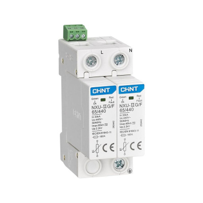 Ограничитель имп. перенапр. NXU-IIG/F 2P In=25kA Uc=440B Im=65kA (R)(CHINT)