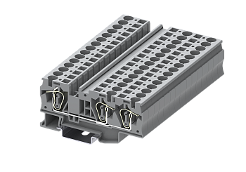 Клемма на DIN-рейку пружин. 6 мм2 3 конт. проходная сер.