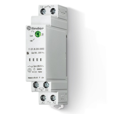 Фотореле модульное с фотоэлементом 011.02; быстродействующее; монтаж на рейку 35мм; 1NO 16A; питание 24В АC/DC; настройка чувствит. 1…100люкс; ширина 17.5мм; степень защиты: фотореле IP20, фотоэлемент IP54; упаковка 1шт.