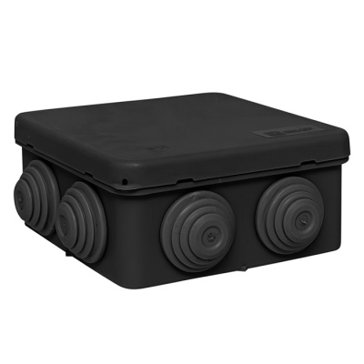 Коробка распределительная КМР-030-031 с крышкой наружная (80х80х50) 7 мембр. вводов чёрная IP54 розн. стикер EKF