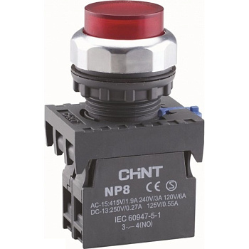 Кнопка управления NP8-01GND/4 1НЗ красная AC110В-220В(LED) IP65 (R)(CHINT)