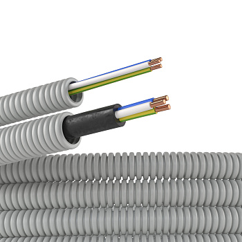 Электротруба ПВХ гибкая гофр. д.16мм, цвет серый, с проводом ПуВ 3х2,5мм² РЭК "ГОСТ+", 25м