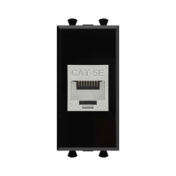 Компьютерная розетка RJ-45 без шторки модульная, кат.5е экранированная, "Avanti", "Черный квадрат", 1 модуль