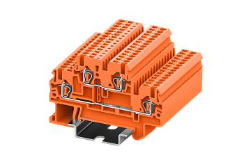 Клемма на DIN-рейку пружин. 1.5 мм2 4 конт. двухуровневая оранж.