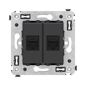 Компьютерная розетка RJ-45 без шторки в стену, кат.5е двойная, "Avanti", "Черный матовый"