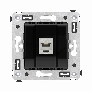 Компьютерная розетка RJ-45 без шторки в стену, кат.6А одинарная экранированная, "Avanti", "Черный квадрат"