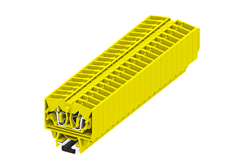 Клемма миниатюрная, CAGE CLAMP на малую DIN рейку (15), под штекер, 2-проводная, 2.5мм², жёлт.