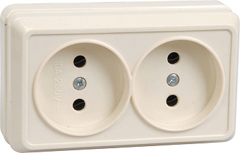 РС22-2-ОКм Розетка 2местн. без з/к 10А откр.уст. ОКТАВА (кремовый)
