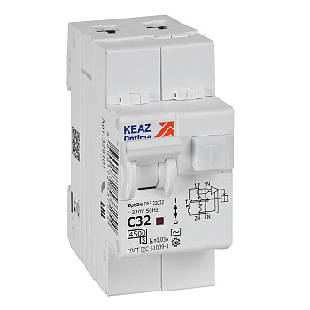 АВДТ с защитой от сверхтоков OptiDin D63-22C32-AC-У3 (2P, C32, 30mA, 4,5кА) АВДТ с защитой от сверхтоков OptiDin D63-22C32-AC-У3 (2P, C32, 30mA, 4,5кА)