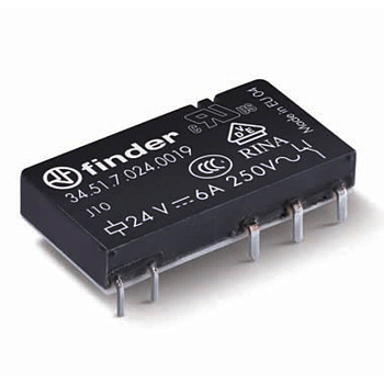 Ультратонкое электромеханическое реле; 1CO 6A; контакты AgSnO2; катушка 24В DC (чувствит.); плоский корпус; степень защиты RTI;