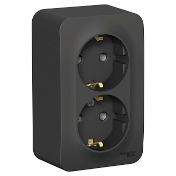 BLANCA О/У РОЗЕТКА двойная с заземл. без штор. ИЗОЛ.ПЛ.,16А, 250В, АНТРАЦИТ