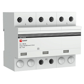 Устройство защиты от импульсных перенапряжений Тип 1 Iimp 25kA (10/350μs) 3P EKF Устройство защиты от импульсных перенапряжений Тип 1 Iimp 25kA (10/350μs) 3P EKF